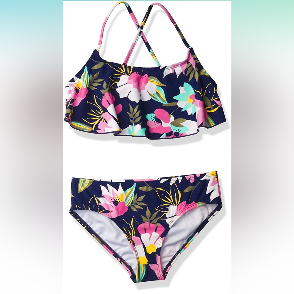 NWT Kanu Surf Girls' Karlie Flounce Bikini Beach Sport 2 Piece Swimsuit Size 3T